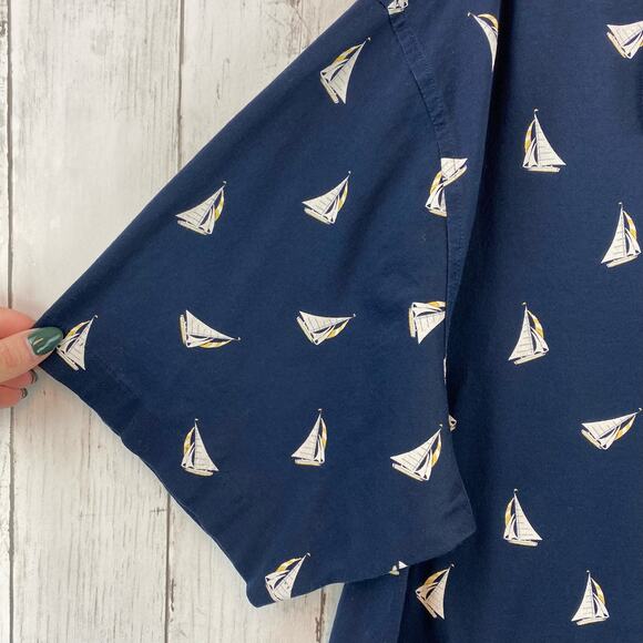 Brooks Brothers Sailboat Print Polo Shirt Navy Mercerized Cotton Men Size Large - Picture 2 of 10